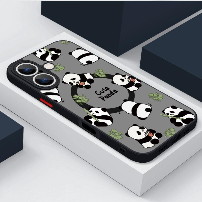 Magnetic For Magsafe Cartoon Panda Case For iPhone 16 Pro Max Funda iPhone 15 Pro Max 11 12 13 14 16e 17 Air Matte Back Cover