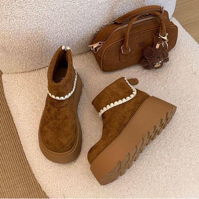 

Winter Women Short Tube Warm Snow Boots Suede Comfort Warm Cotton Ankle Boots Trend Cold Resistant Women Short Boots Botas Mujer 35 коричневый