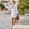 JPNTKY Women's Fashion Summer Spring Solid Color Print V-Neck Long Sleeve Casual Dresses