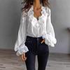 Koronkowa patchworkowa plisowana koszula damska z bufiastymi rękawami