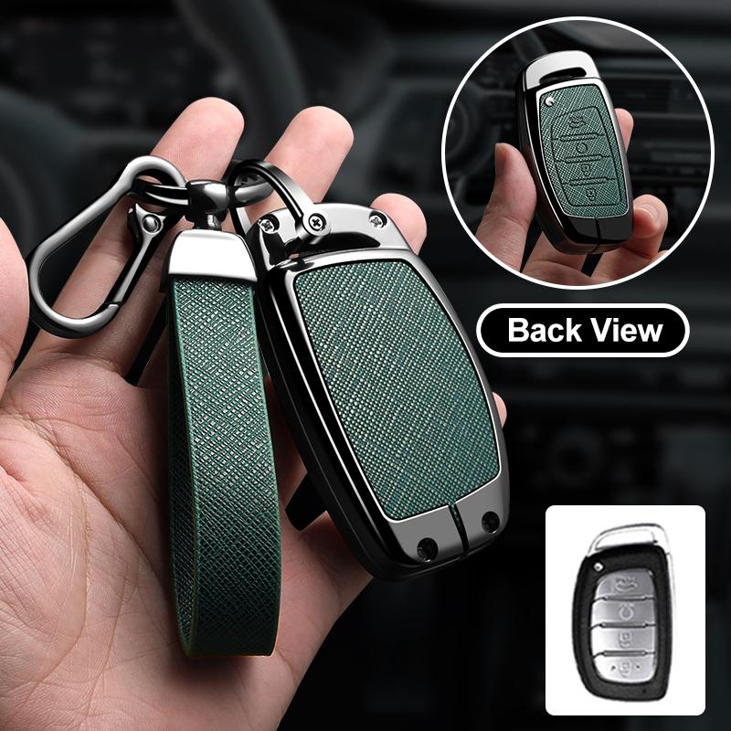 Zinc Alloy Leather For Hyundai Ix35 I40 I20 I10 Tucson Elantra Creta Sonata Ioniq Accent Creata Smart Remote Cover Car Key Case