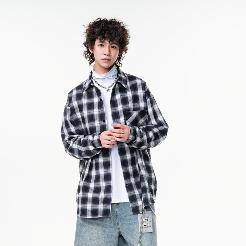 

Новая японская рубашка средней длины на весну для мужской моды, трендовая повседневная клетчатая рубашка 2XL