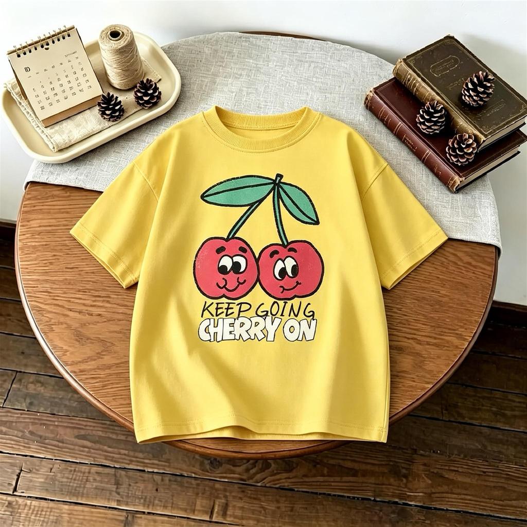 17 Age Childrens Clothes Short Sleeve Tops Tees Printed Fruit Fashion Baby Girls Tshirt Crewneck Casual Loose Simple Tshirts