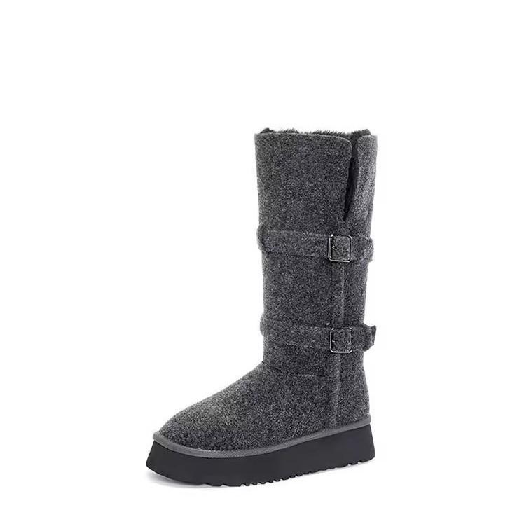 Wool~ 5cm Thick-soled Two-wear Snow Boots Women's Winter Velvet Thickened Fluffy Flanged Medium Boots Non-slip Northeast Cotton Boots