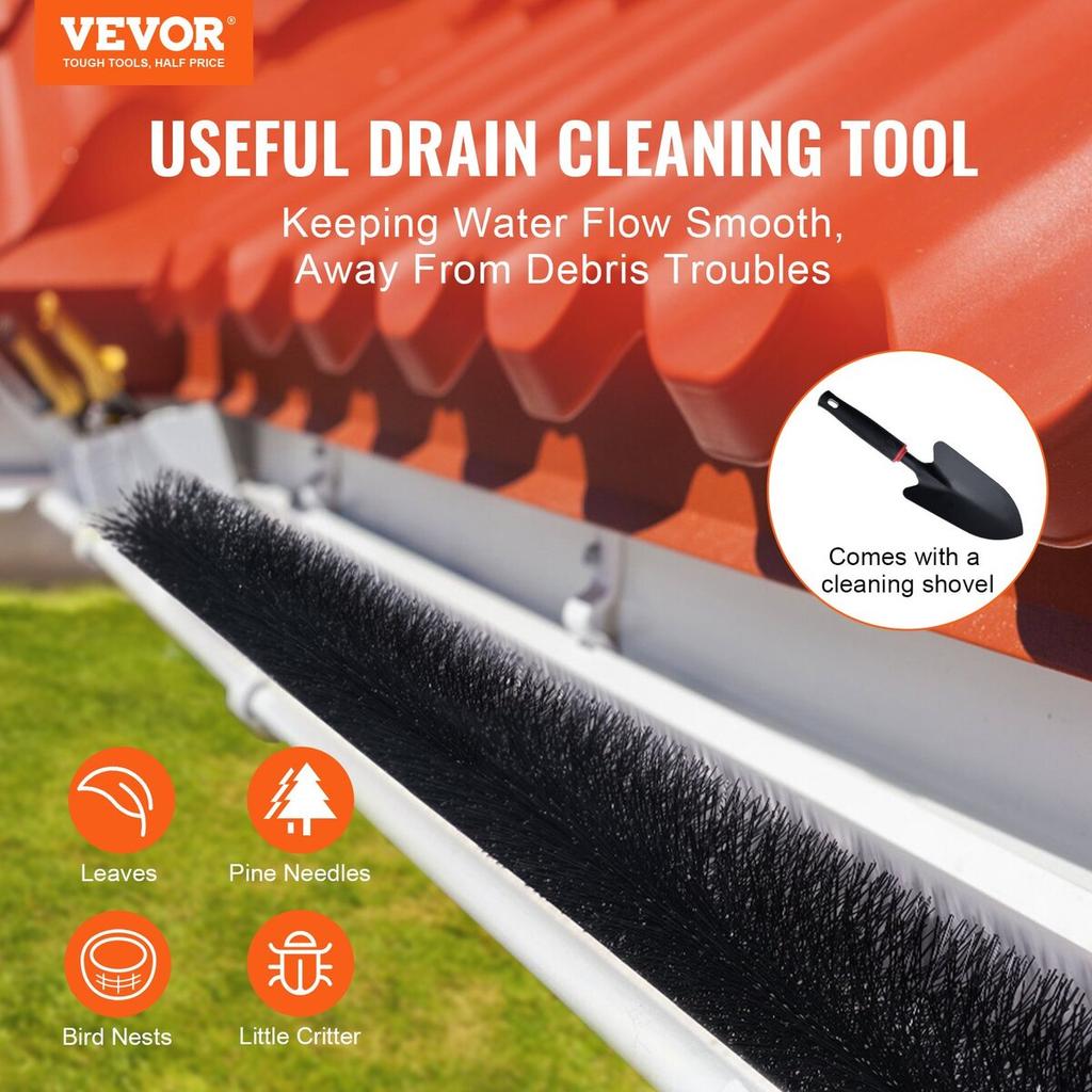 Gutter Brush, 80 Feet Total Length 4.33 Inch Diameter Gutter Cleaning Tools, Ground-Level Gutter Brush Leaf Guard for 5 Inch Gutters, Easily Clear