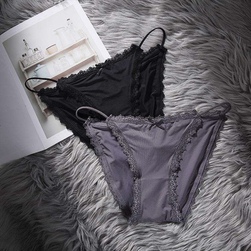 Nahtlose Unterwäsche aus japanischer Eis-Seide mit Spitzenbesatz und niedrigem Bund - Atmungsaktiv, dünne Träger, Zwickel aus reiner Baumwolle, Übergröße verfügbar