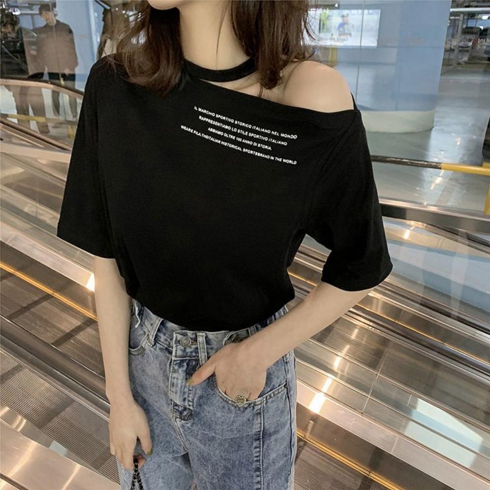 Off Shoulder T-shirt Women Short Sleeve Summer New Korean Loose Top