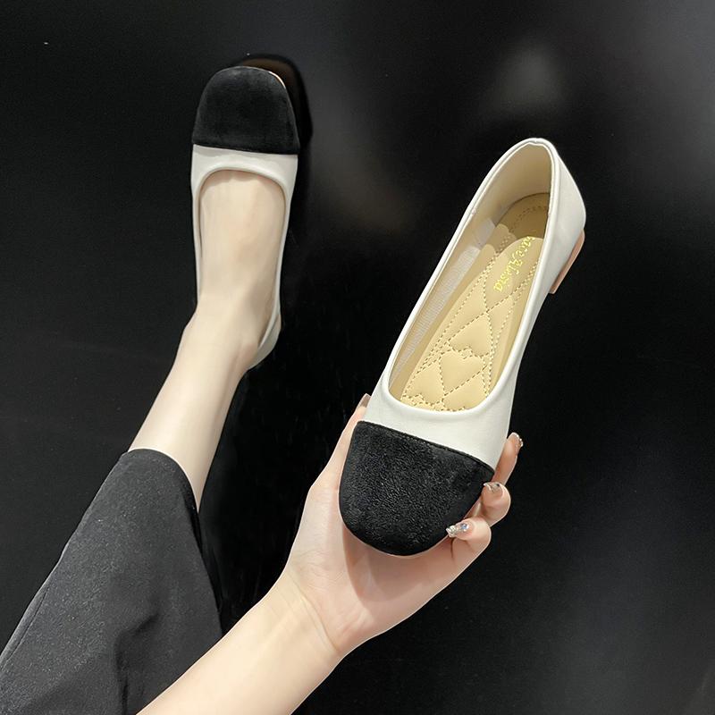 

Модные универсальные женские туфли-балетки на мягкой подошве и низком каблуке, новый осенний стиль 2024 года, туфли-бобы на один шаг, идеально подходят к юбкам 35 бежевый