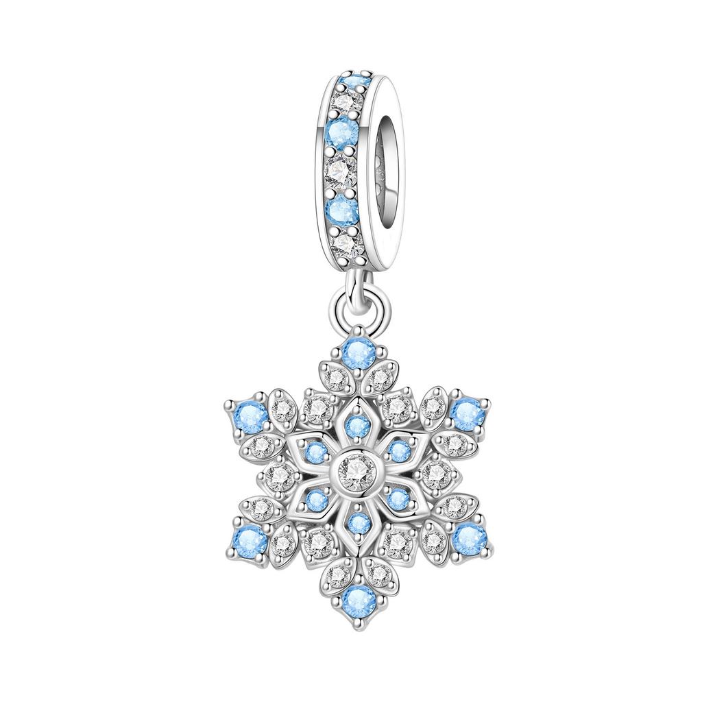 Winter Snowflake Copper Silver Plated Bracelet Pendants Colorful Zircon Necklace Charms Beads DIY Jewelry Accessories for Party
