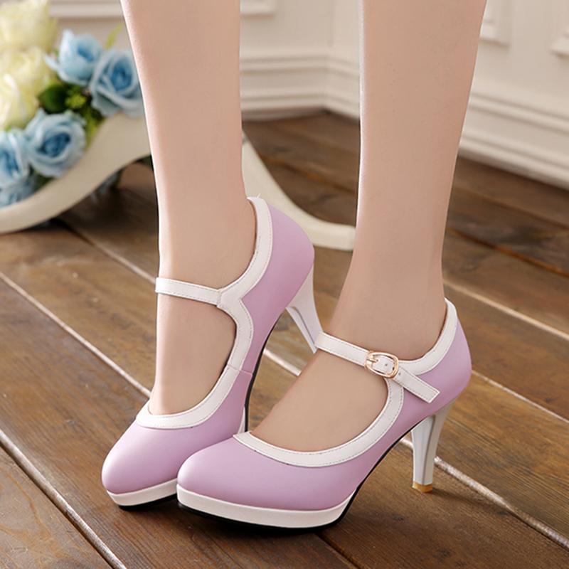 Chaussures simples à talons hauts pour femmes, chaussures de printemps et d'automne à plateforme imperméable à talons épais, grande taille, chaussures basses à bouche peu profonde