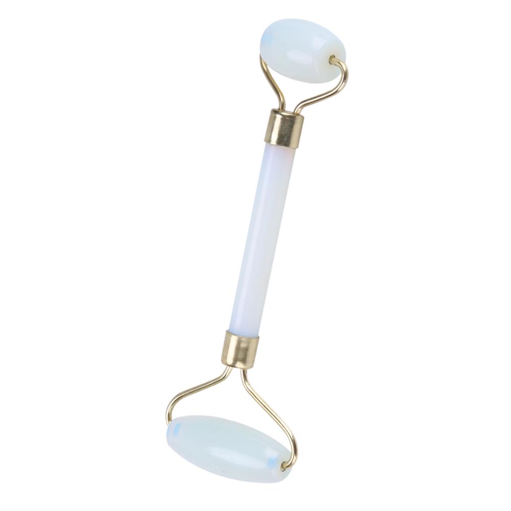 1Pc Artificial Jade Doublehead Beauty Roller AntiAging Face Eye Neck Massager Tool(White)