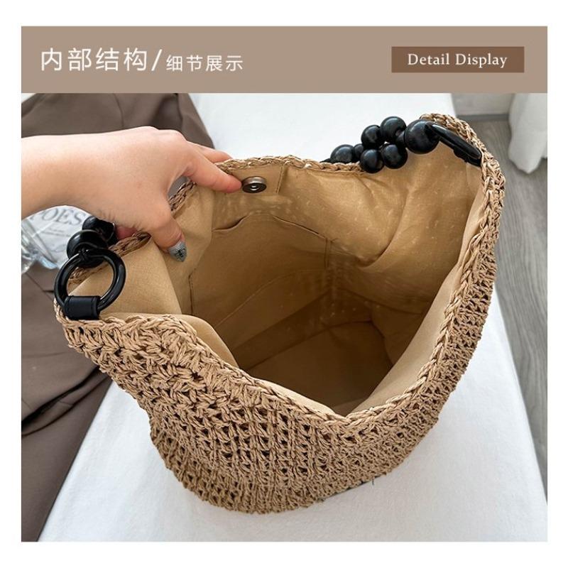 Taschen Damen Retro geflochtene Taschen Fauler Stil große Kapazität ausgehöhlte Strandtaschen Kontrastfarbe Unterarm-Beuteltaschen