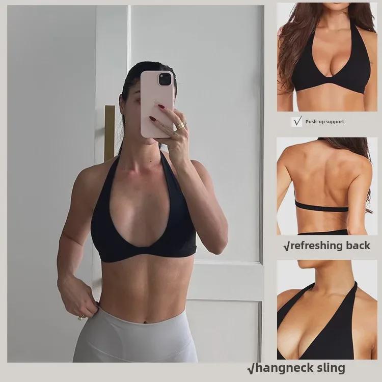 Breathable V-Neck Halter Sports Bra with Open Back - No Steel Rings, Perfect for Yoga & Fitness