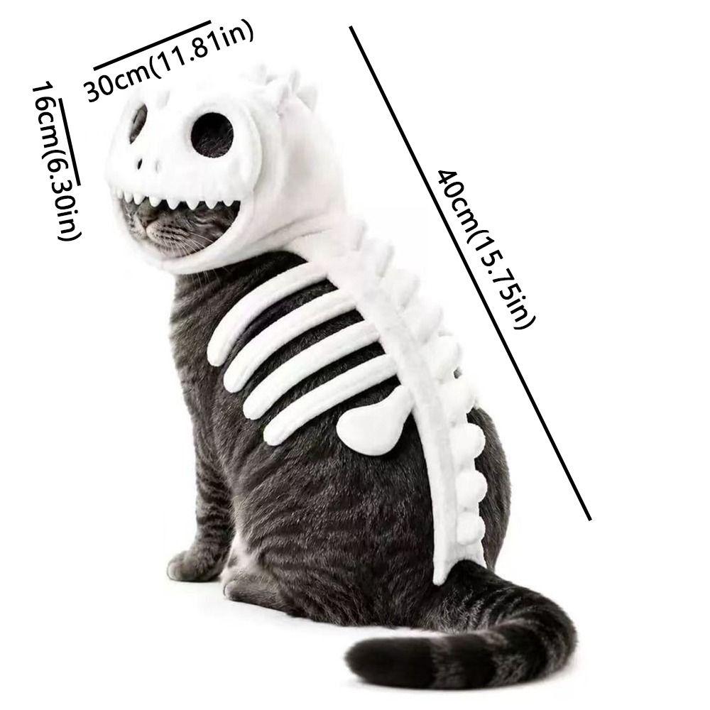 Soft Plush Halloween Cat Skeleton Hoodie Glow in Dark Pet Dino Skull Hooded Costume Cat and Dog