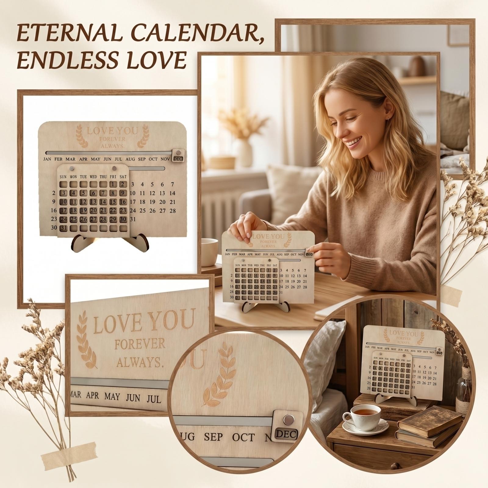 

Wooden Perpetual Calendar, Handmade Forever Desk Calendar With Love You Forever Always Engraving, Year-Round Adjustable Decorative Planner One Size