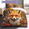 Red Fox with Mushrooms Pattern Bedding Quilt Set  Home Decoration  Gift (1 * duvet cover + 2 * pillowcase  without core)