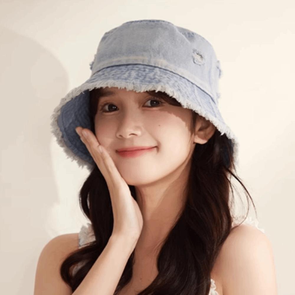 Large Brim Denim Bucket Hat Korean Style Basin Hat Retro Fishermen Caps  Casual Wear