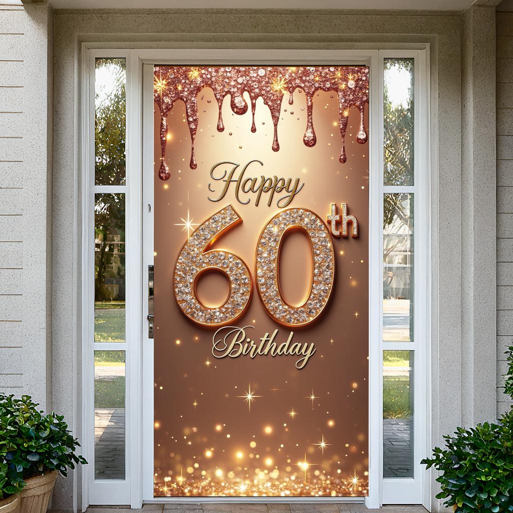 Sparkling Glittery 60th Happy Birthday Banner Black Gold Balloon Birthday Party Decoration Backdrop Photography Background Props