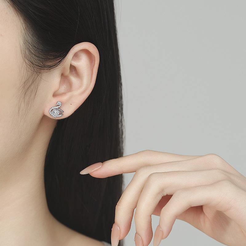 2026 Exquisite Fashion Light Luxury Micro-inlaid Zircon Three-color Swan Set Earrings Niche Simple and Versatile Super Flash Earrings