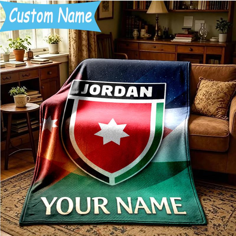 Custom Name Jordanian football Blanket Flannel Blanket for Camping, Hiking, Garden Parties, Picnic Essentials,gift for family and friend