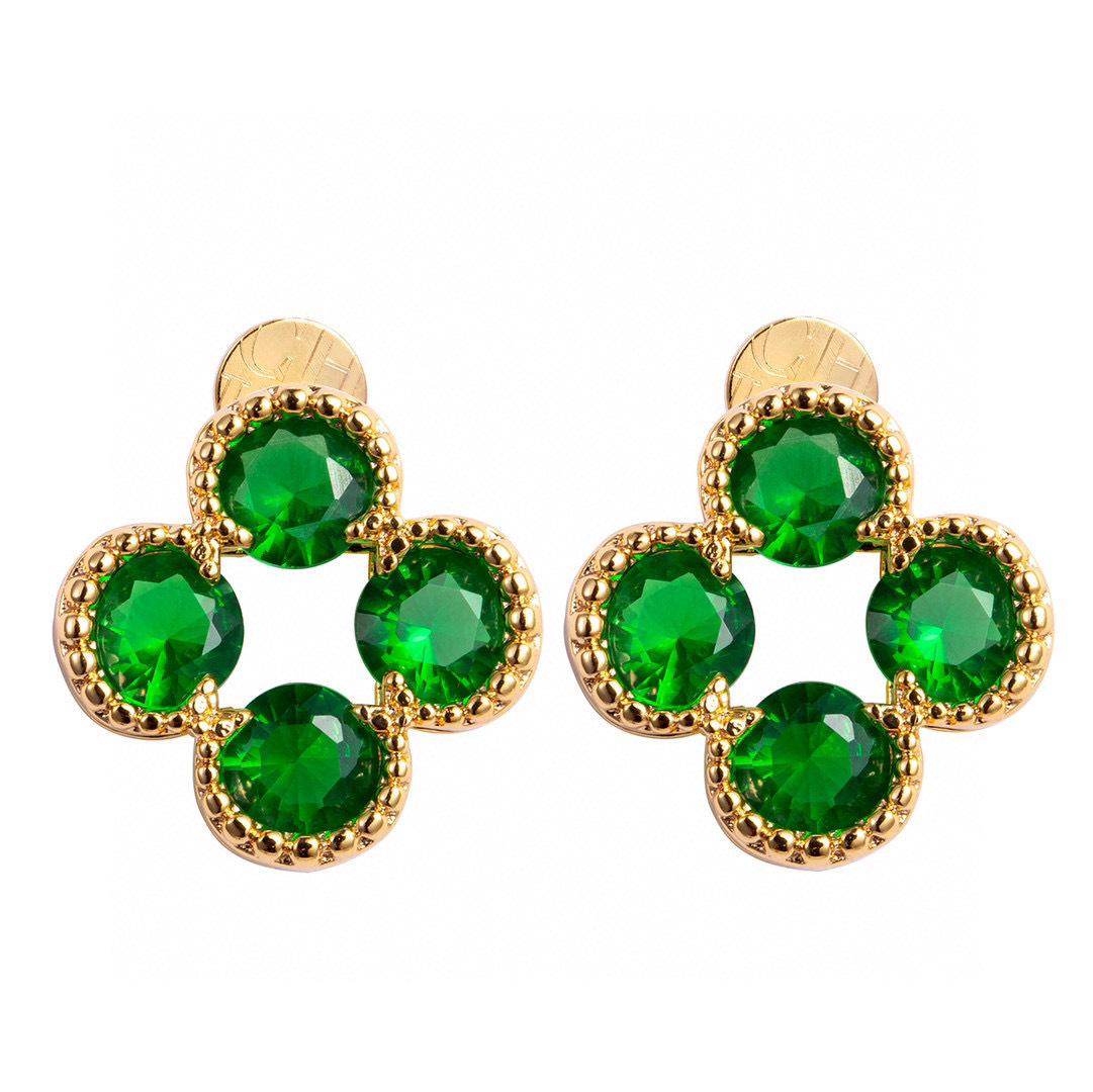 CHHC Women s Four-Leaf Clover Letter Design Earrings зелёный