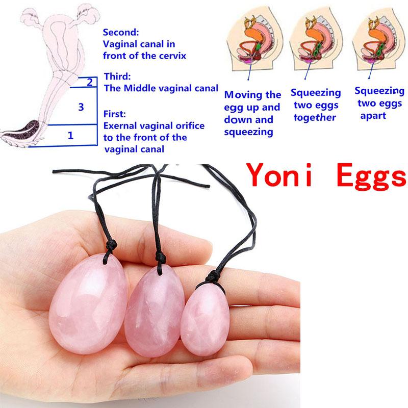 Yoni Eggs - 3 Sizes Crystal Massage Eggs,Drilled, with Unwaxed String,Made of Natural Rose Quartz Jade for Yoni PC Muscles Massage