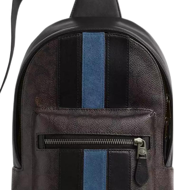 Coach West 20 College Stripe Silver Hardware Coated Canvas And Suede Crossbody Chest Bag Small Unisex bags Gunmetal CDC53-QBWAN