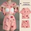 Korean Style Women's Cartoon Pajamas Set with Built-in Bra - Short-Sleeved, Loose, Plus Size, Summer Homewear