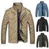 Solid Color Men Coat Stand Collar Top Two Pockets Zipper Closure Casual Jacket