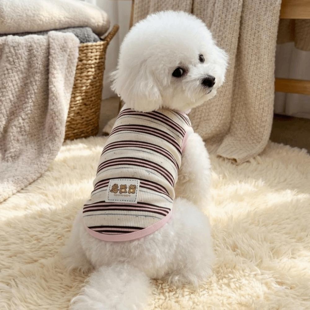 Breathable Dog Striped T-Shirt Comfortable Pet Pullover Bear Pattern Summer Dog Clothes Small Dogs
