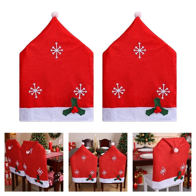 2Piece Festival Snowflake Designs Chair Cover Sturdy Machine Washable for Indoor Holiday Parties