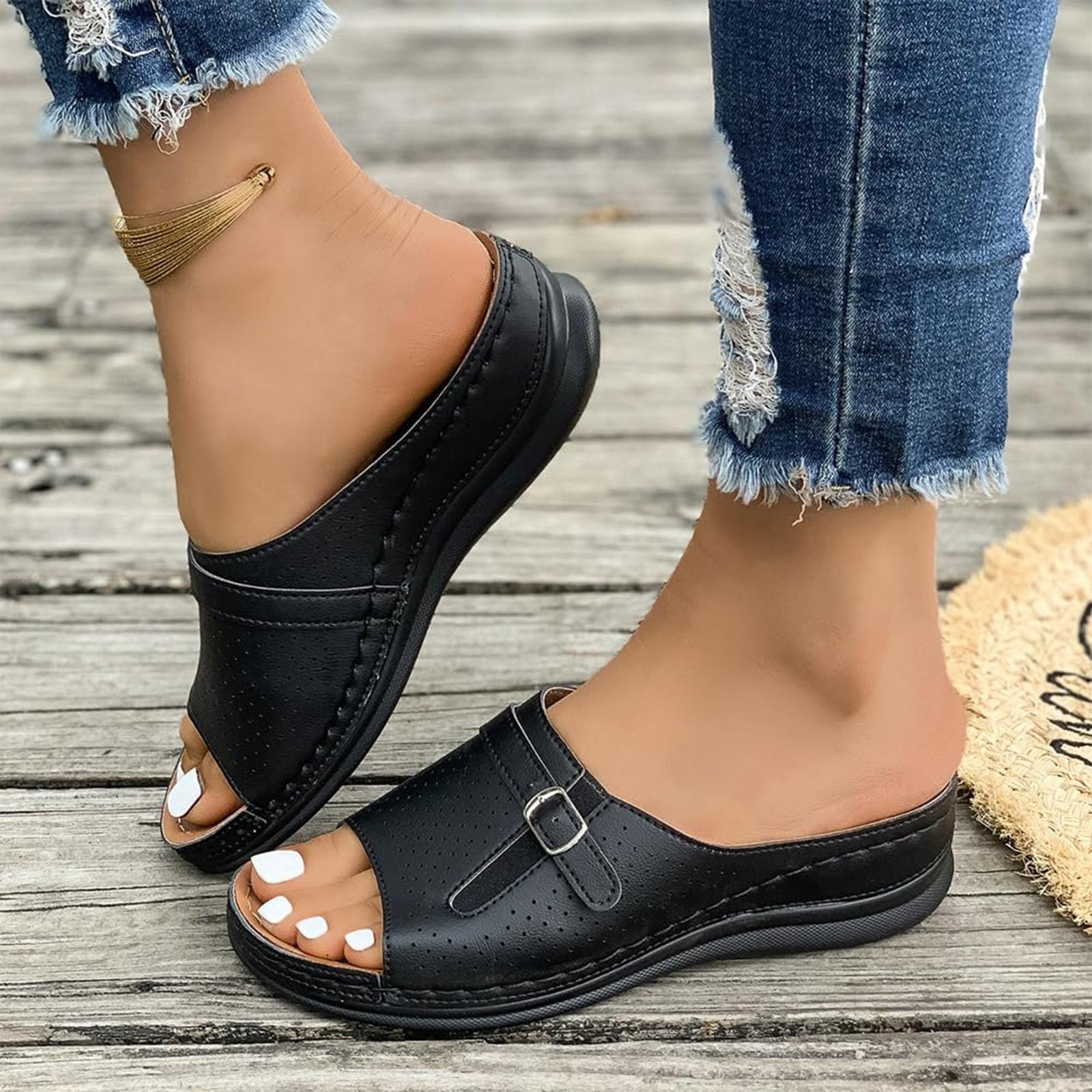 Summer sponge cake thick sole paired with skirt casual open toe versatile beach sandals 36 чёрный 1600₽