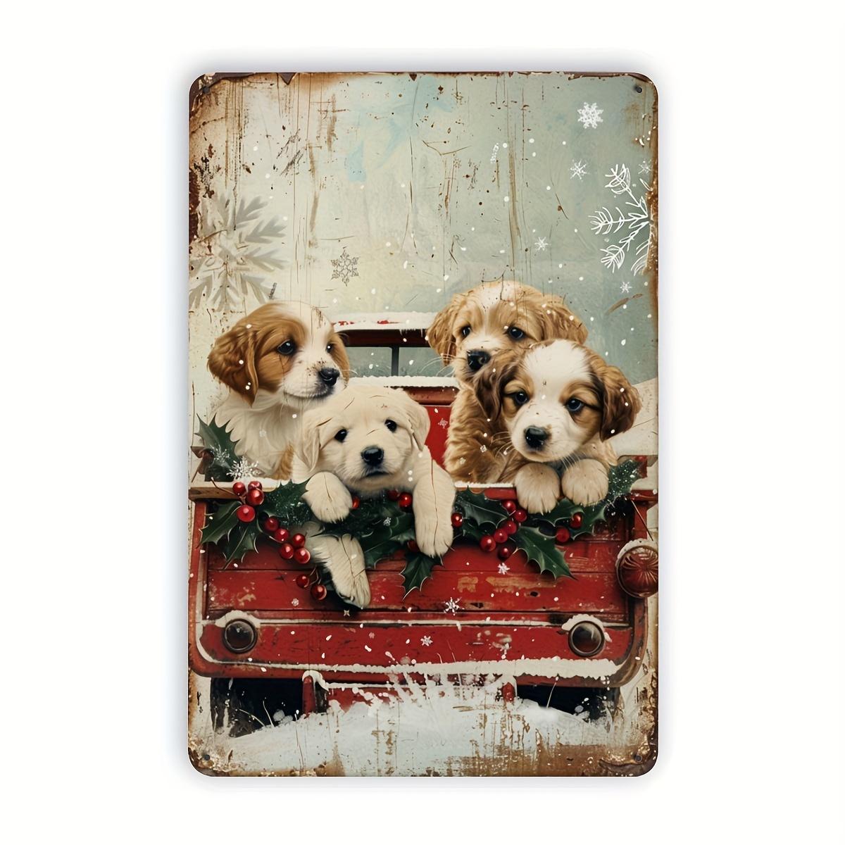 

Rustic Puppy Metal Tin Sign Wall Art Decor Festive Holiday Theme Perfect for Sports Bar Cafe Garage Scrapbooking Craf 20x30cm（7.8x11.8inch）