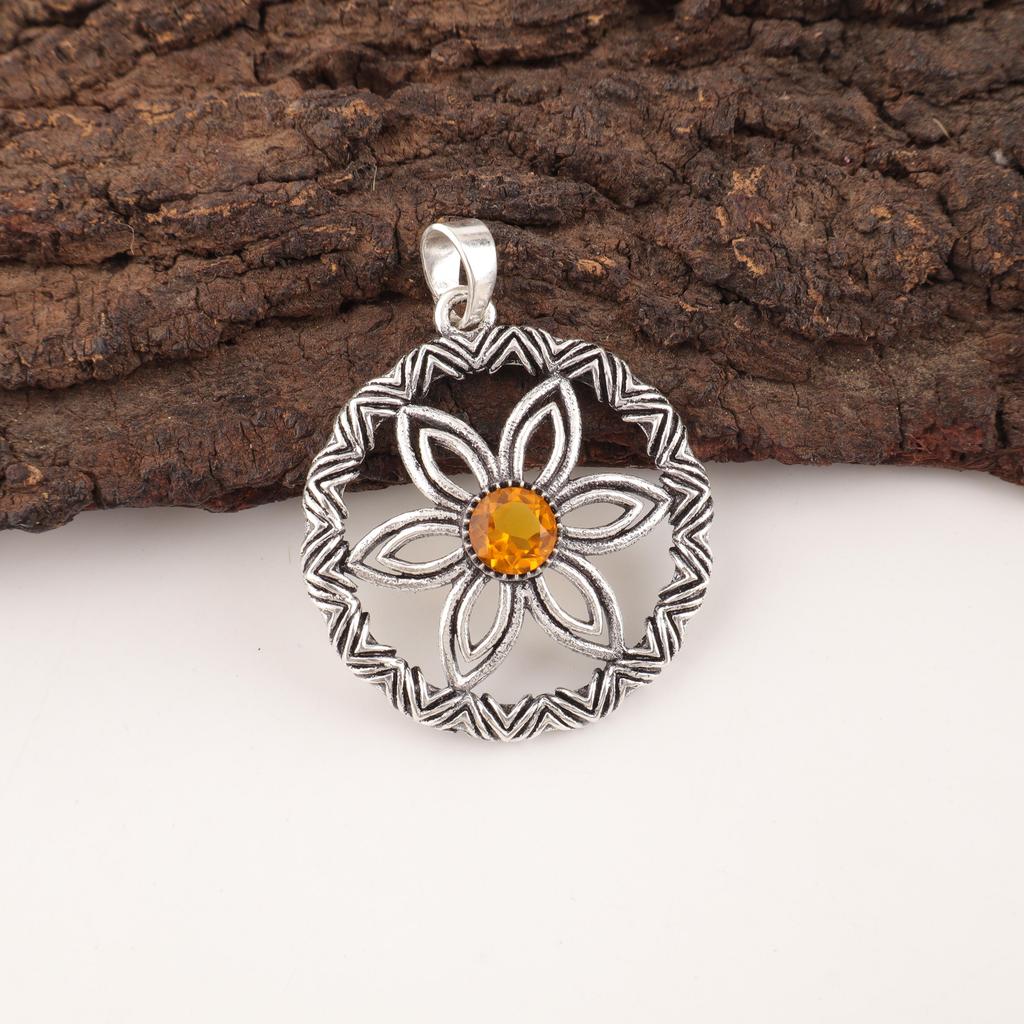 Citrin anheng, 925 Sterlingsølv edelstensmykke, Håndlaget anheng, Til Thanksgiving