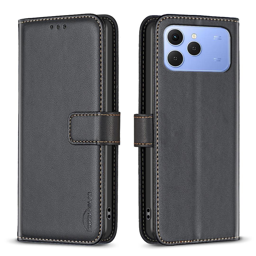 

Для TECNO Spark 40 4G Чехол для телефона BINFEN COLOR BF17 Кошелек Фолио Раскладная Кожаная Обложка Black