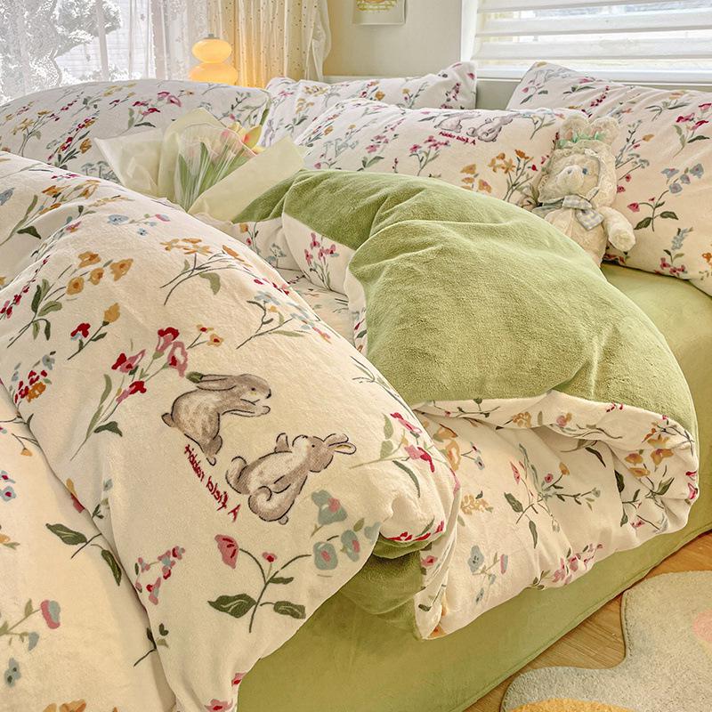 2025 Winter Milk Velvet Bedding Set: Fresh Coral Fleece & Flannel Duvet, Bed Sheet, Pillowcase
