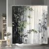 1pc Bamboo Forest Shower Curtain, Minimalist Bamboo Stalks with Green Leaves, Serene Foggy Background, Elegant and Calm Nature D