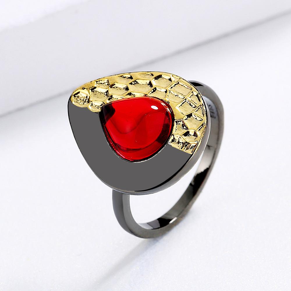 Europejski Retro Szykowny Owalny Pierścionek MS Ruby Czarno-Złoty Dwukolorowy