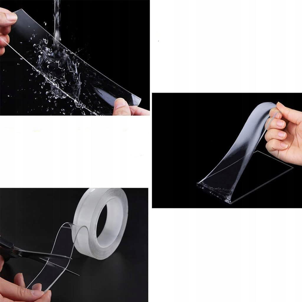 Rosfix Dwustronna Taśma Nano 1mm – Wodoodporna i Przezroczysta | Długość 5m | Wielokrotnego Użytku, Mocna Przyczepność