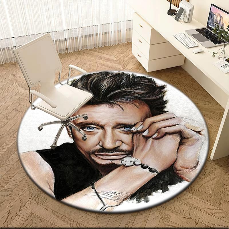 1pc Rock Star Johnny Hallyday Round Carpet Painted Printed Circular Carpet, Home Door Mat, Outdoor Travel Protection Carpet