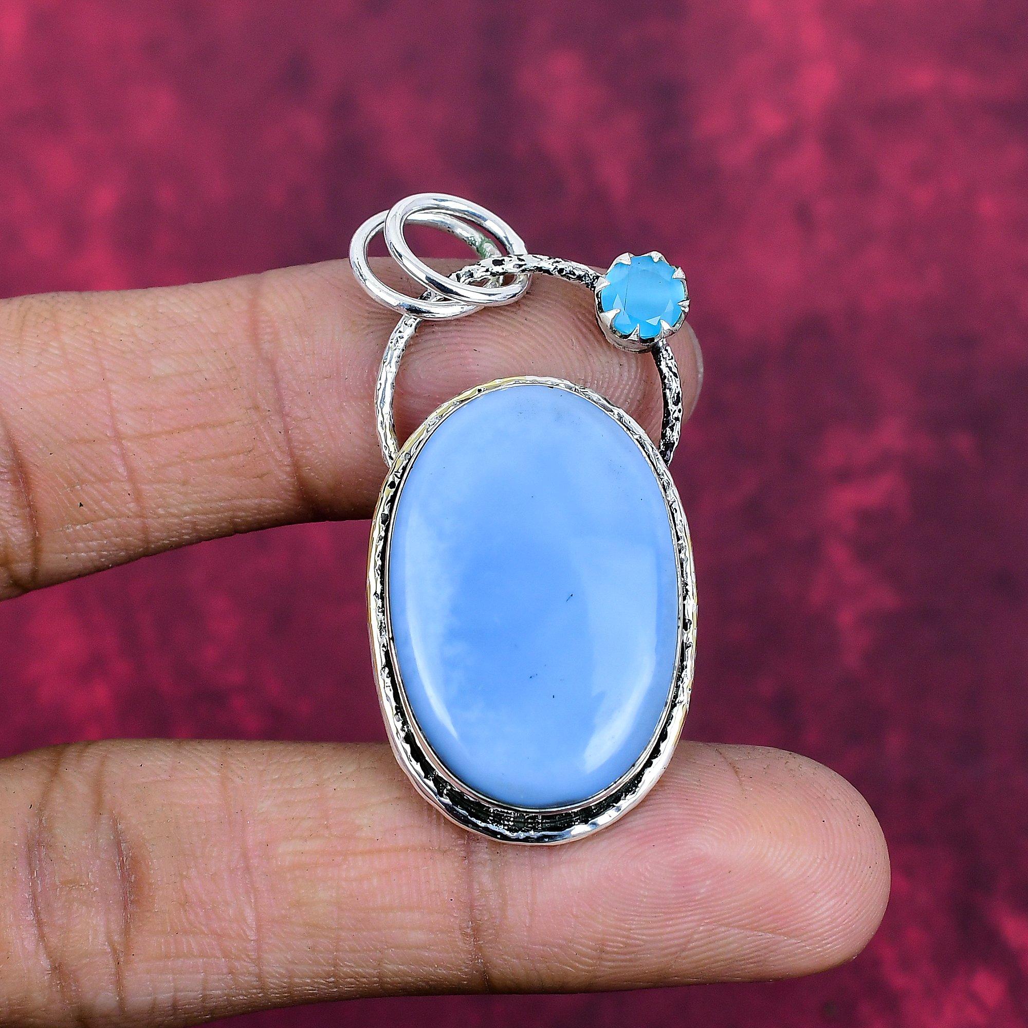 

Owyhee Opal & Blue Chalcedony Gemstone Jewelry 925 Sterling Silver Handmade Gorgeous Silver Pendant Gift For Wife 1.96 Inches
