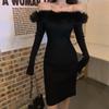 Women's Dress Knitted Dress Hip Wrapping Bottoming Casual Plush Dress