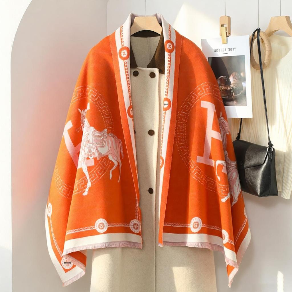 Double-Sided Women's Winter Ink Painting Snood: Imitation Cashmere Scarf for Air-Conditioned Rooms.