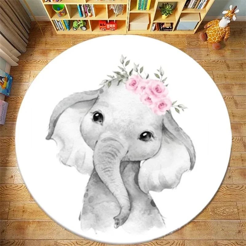 Cute Lion Elephant Giraffe Round Carpet Pattern Floor Mat Bedroom Living Room Chair Floor Rugs Home Bathroom Carpet Decoration