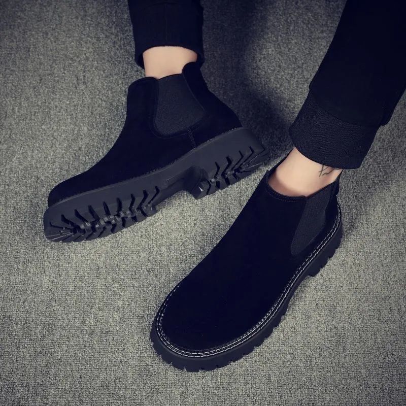 Martin Boots Men's 2025 New Men's Shoes Chelsea Tooling Shoes Men's Short Boots Fleece High-top Shoes Winter Flip Leather Shoes