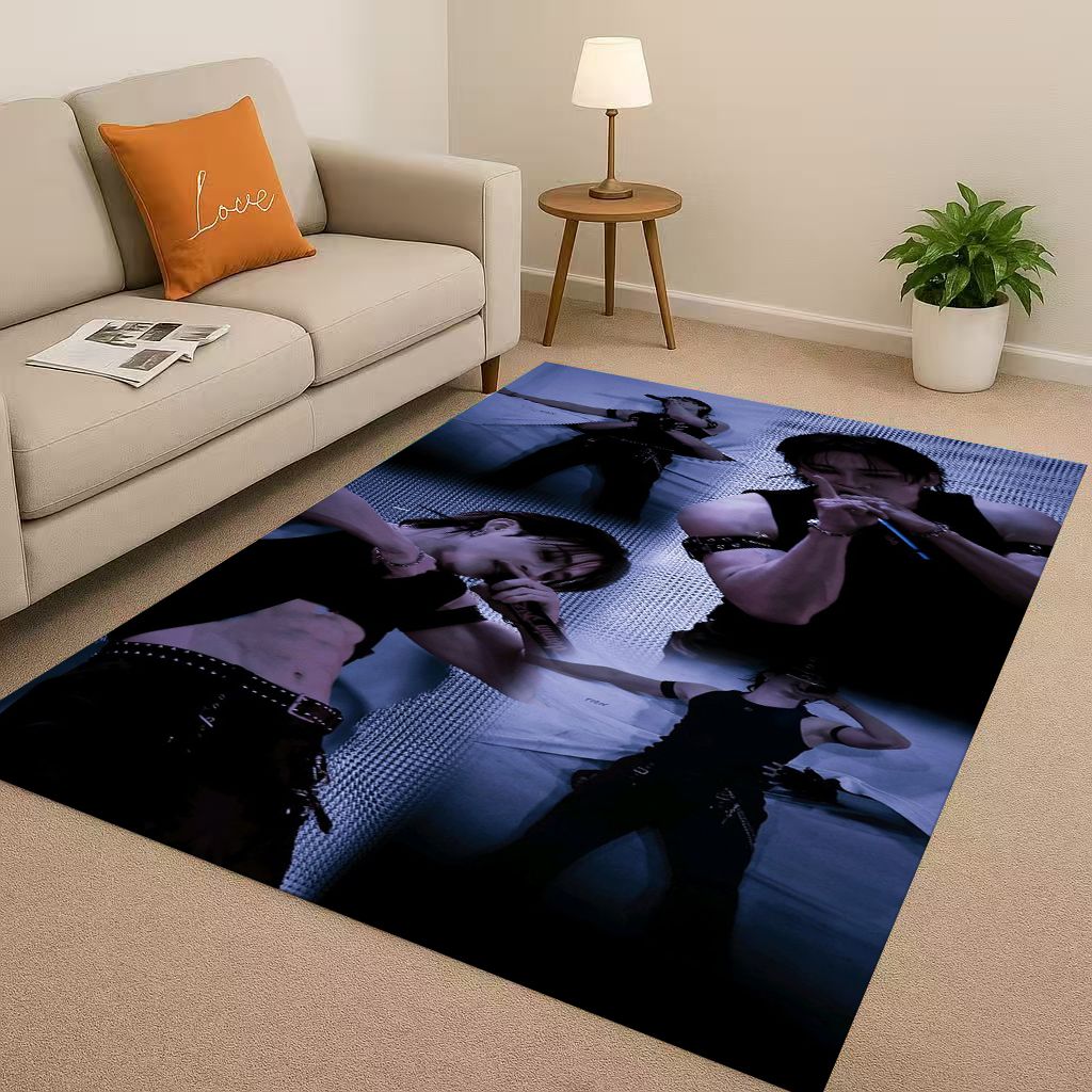 3D Kpop Bang Chan,lee Know Star Living Room Non-Slip Area Rug Carpet for Bedroom Playroom Sofa,Easy Clean Home Decor Doormat