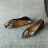 Pointed Toe Snake Pattern Slip-on Low Heel Elegant Shoes for Women Summer Young Trend Korean Style Chic Point Casual Woman Flats