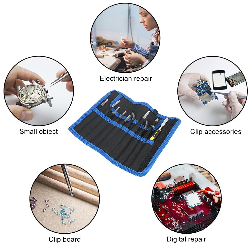 Precisie Antistatisch 10 stuks/set Gebogen Rechte Pincetten ESD Pincetten Roestvrij Staal Industriële Reparatiegereedschappen