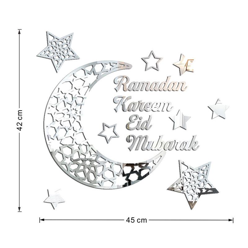 Eid Mubarak Gold Acrylic Wall Sticker Ramadan Kareem Large Mirror Wall Decal for Home Room Decoration 2026 Islamic Muslim Gifts