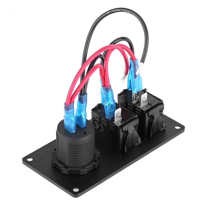 2-Gang Blue LED Rocker Switch Panel Circuit Breaker Dual USB Charger Car Truck